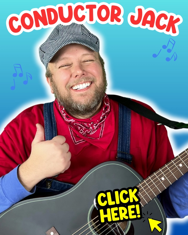 Conductor Jack from the Zinghoppers - smiling with guitar - Concerts for Kids and Families